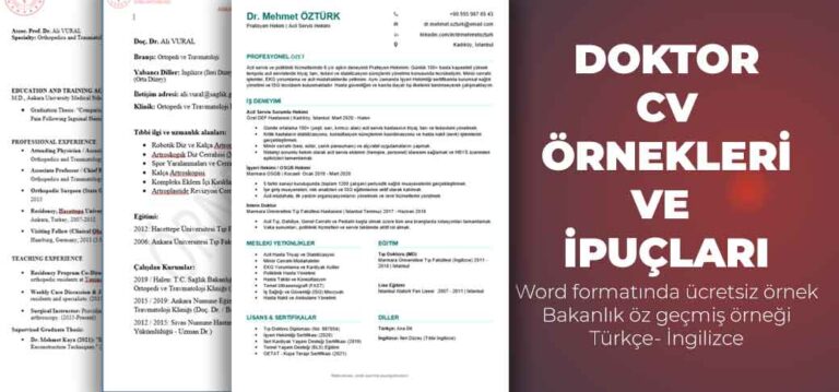 Doktor CV. Hekimler için bakanlık formatında Türkçe İngilizce Dolu şablon