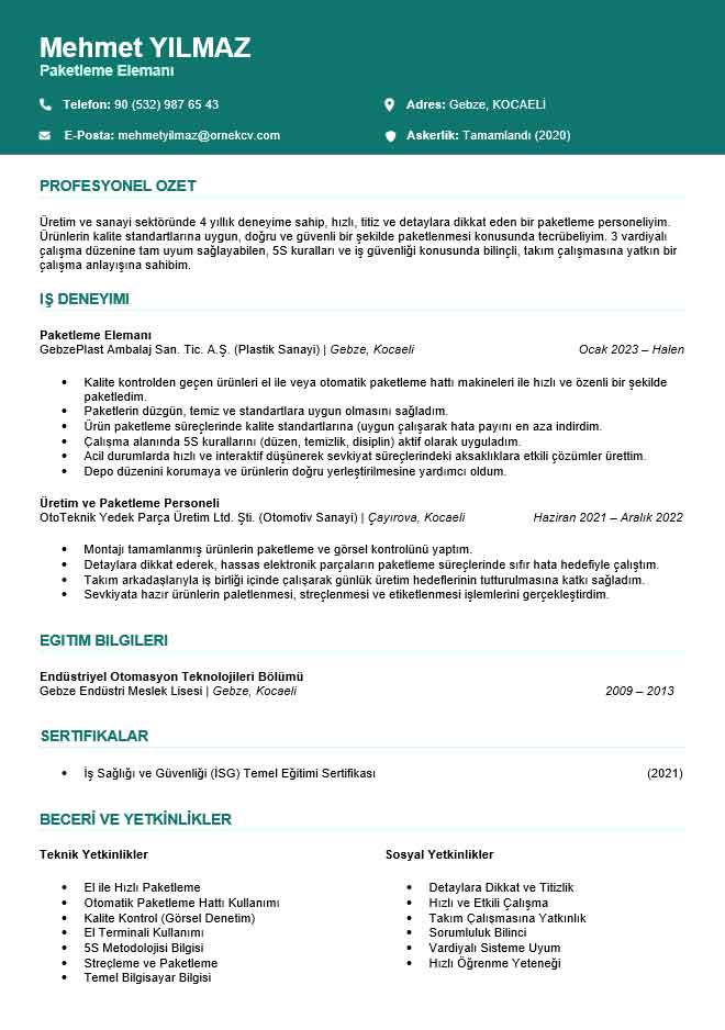 Paketleme Elemanı CV: İş Başvurunuz İçin Kapsamlı Rehber paketleme elemanı CV örneği