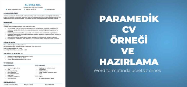 Paramedik CV örneğive mesleğe özel cv hazırlama ipuçları