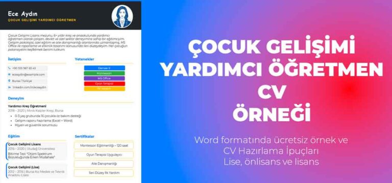 Çocuk Gelişimi CV yardımcı öğretmenler için