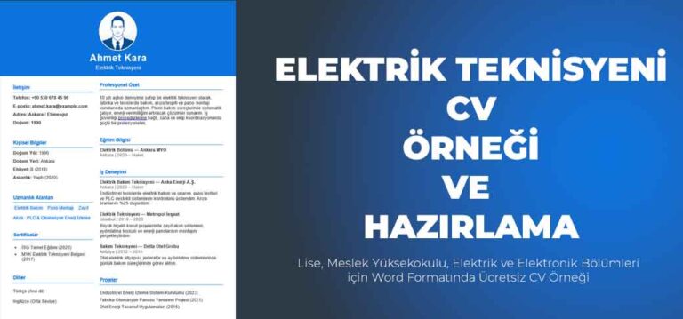 Elektrik Elektronik Teknikeri CV örneği ve hazırlanması ücretsiz word örneği