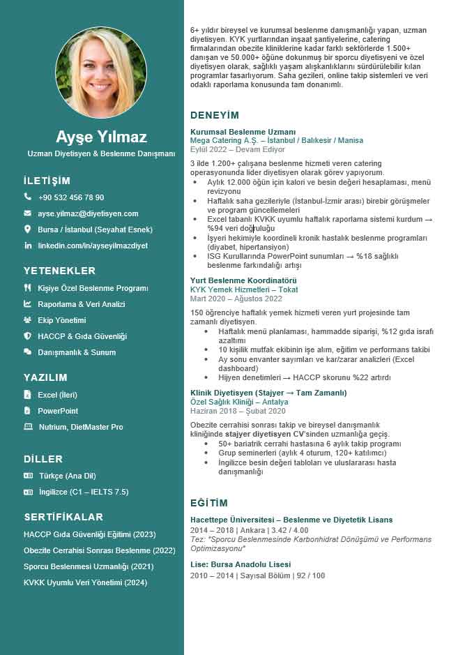 Diyetisyen CV örneği ve hazırlanması