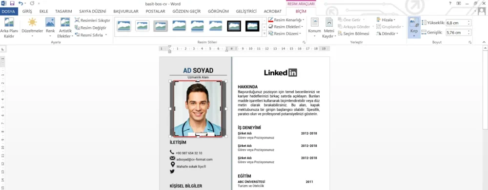 Fotoğraflı CV Hazırlama CV fotoğrafına Word üzerinde kırpma işlemi uygulama